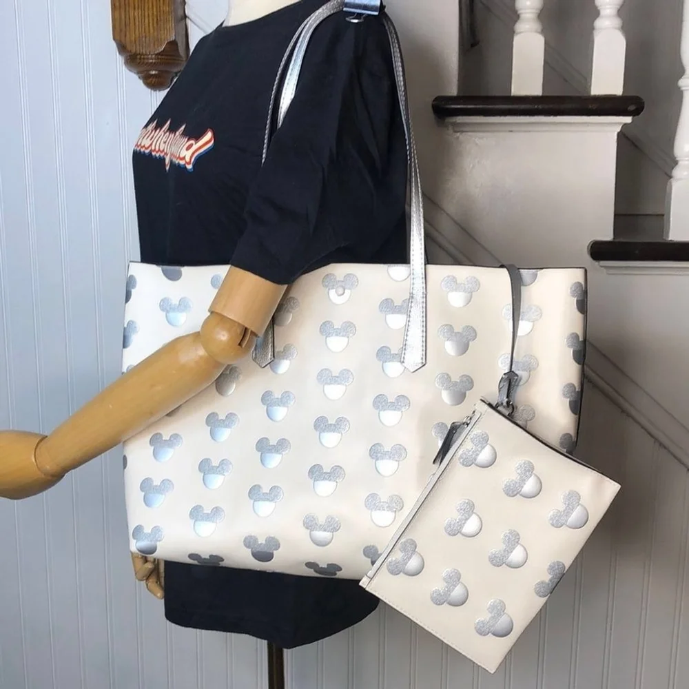 KATE SPADE X Disney Silver Mickey Mouse Embossed Shoulder Bag Tote